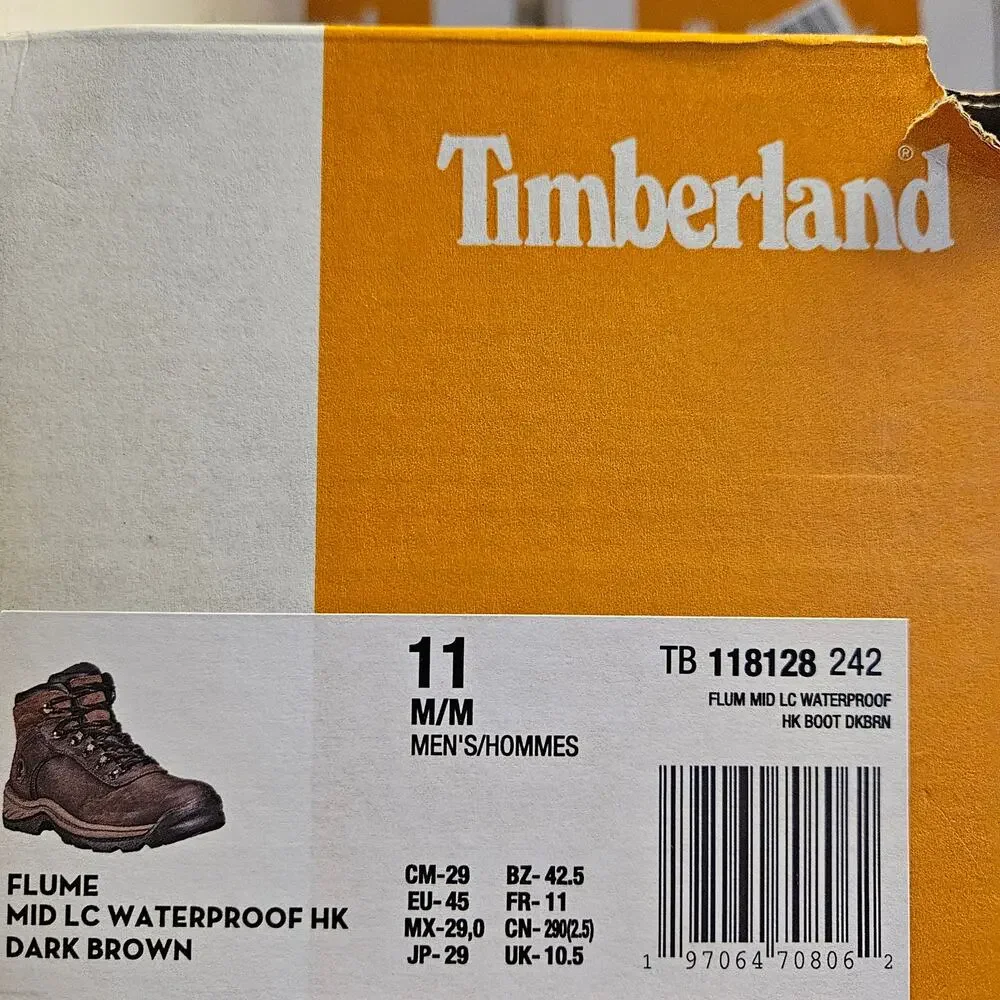TIMBERLAND MEN'S 11 FLUME WATERPROOF LACE UP HIKING BOOTS DARK BROWN NIB